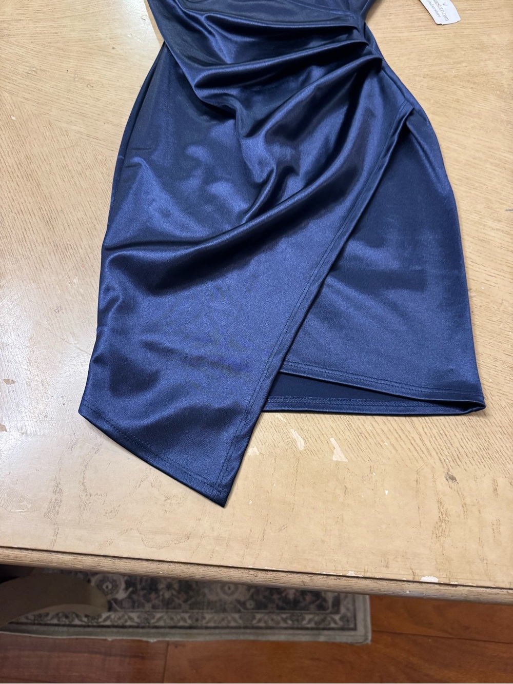 Windsor | Navy Blue Satin-Look Asymmetric Wrap Mini Spaghetti Strap Dress XS - Picture 9 of 12
